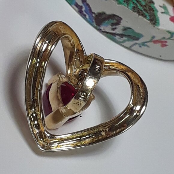 1.0ct Lab Created Heart Cut Ruby Diamond Open Heart 10K Y/Gold Slide Pend #20273 - Picture 5 of 5